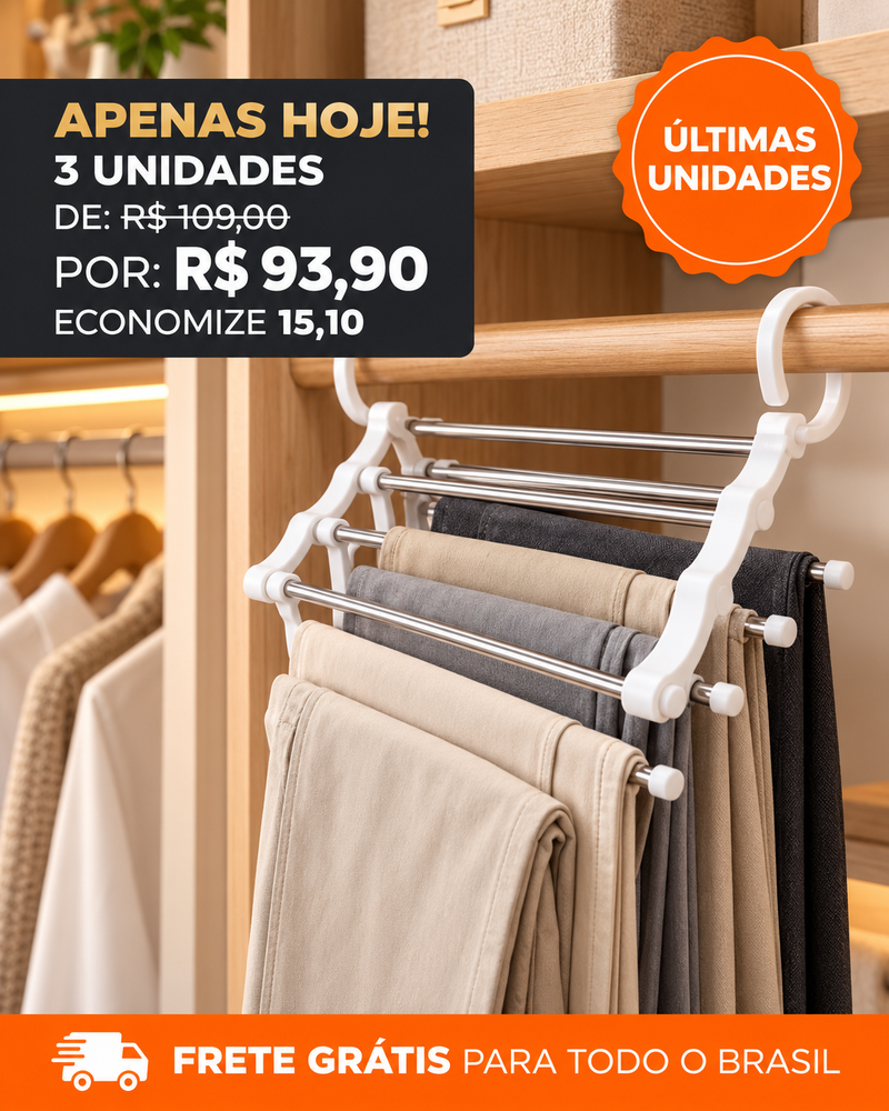 Cabide 5 em 1 Retrátil Ultra Resistente em Aço Inox