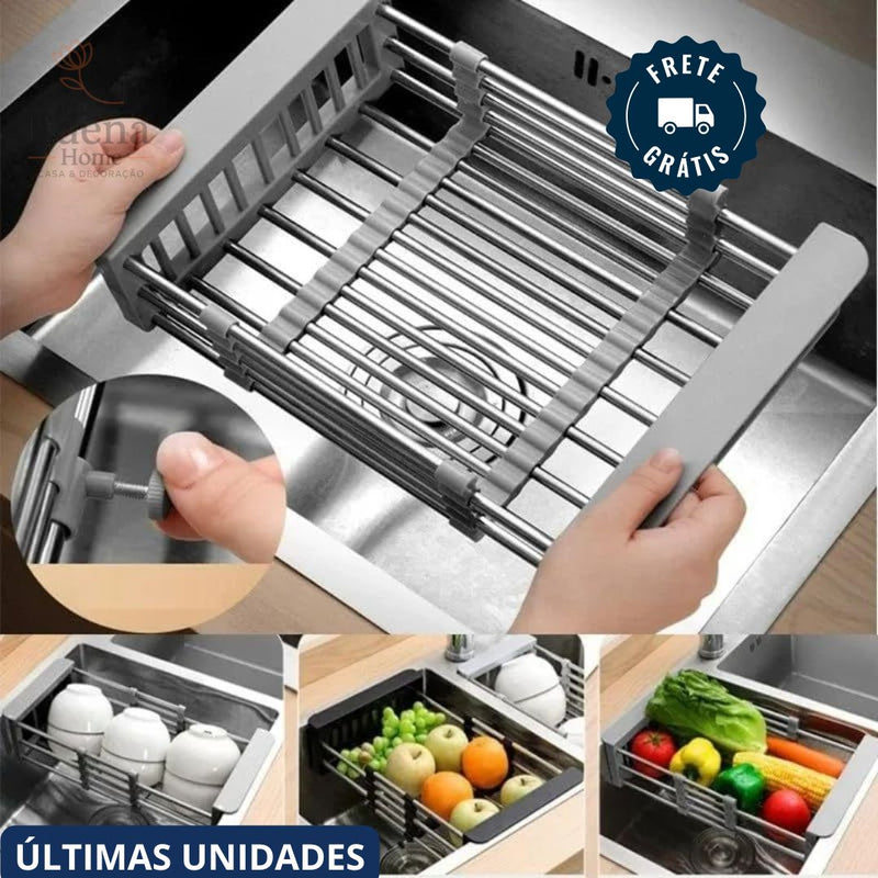 Escorredor Inteligente de Louça e Alimentos Retrátil em Inox