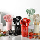Kit Luxo 12 Peças de Utensílios de Cozinha: Silicone Premium (Livre de BPA) com Cabo de Madeira Ergonômico (A Solução Elegante Contra o Arranhão na Panela)
