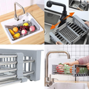 Escorredor de Prato Louça Retrátil Inox Organizador de pia Expansível com regulador Para Cozinha