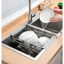 Escorredor de Prato Louça Retrátil Inox Organizador de pia Expansível com regulador Para Cozinha