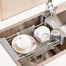 Escorredor de Prato Louça Retrátil Inox Organizador de pia Expansível com regulador Para Cozinha