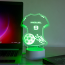 Luminária Led RGB USB 7 Cores decoração de quarto menino camisa de futebol chuteira com seu nome