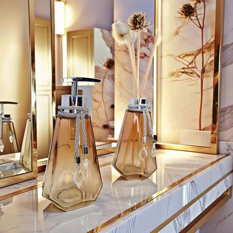 Combo Decor Lavabo Premium: Coleção Cristal & Ouro™ (300ml: Estação de Aromaterapia e Luxo)