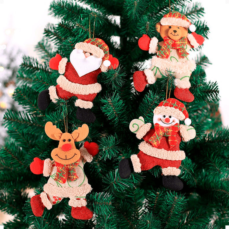 Kit Luxo 4 Bonecos de Pelúcia para Árvore de Natal: Papai Noel, Rena, Boneco de Neve e Ursinho (Decoração Artesanal e Carismática)