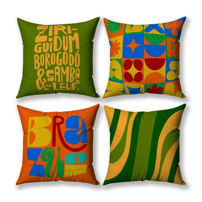 Kit 4 Capas Almofadas Brasil Copa do Mundo Hexa Decorativa Verde Amarela 45x45 Lançamento Bibi Painéis