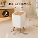 Lixeira Branca De Plástico 9 Litros Com Pés De Bambu Tampa Click De Pressão Cozinha Banheiro