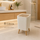 Lixeira Branca De Plástico 9 Litros Com Pés De Bambu Tampa Click De Pressão Cozinha Banheiro