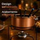Aparelho de Fondue Em Cobre 11 Peças Completo Com Rechaud Queimador e 6 Garfos Chocolate Queijo Carne