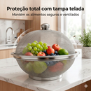 Fruteira Redonda com Tampa Anti Mosca em Aço Inox 25cm Moderna Elegante e Protetora para Cozinha