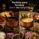Aparelho de Fondue Em Cobre 11 Peças Completo Com Rechaud Queimador e 6 Garfos Chocolate Queijo Carne