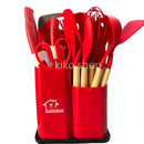 Kit Luxo 12 Peças de Utensílios de Cozinha: Silicone Premium (Livre de BPA) com Cabo de Madeira Ergonômico (A Solução Elegante Contra o Arranhão na Panela)
