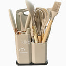 Kit Luxo 12 Peças de Utensílios de Cozinha: Silicone Premium (Livre de BPA) com Cabo de Madeira Ergonômico (A Solução Elegante Contra o Arranhão na Panela)