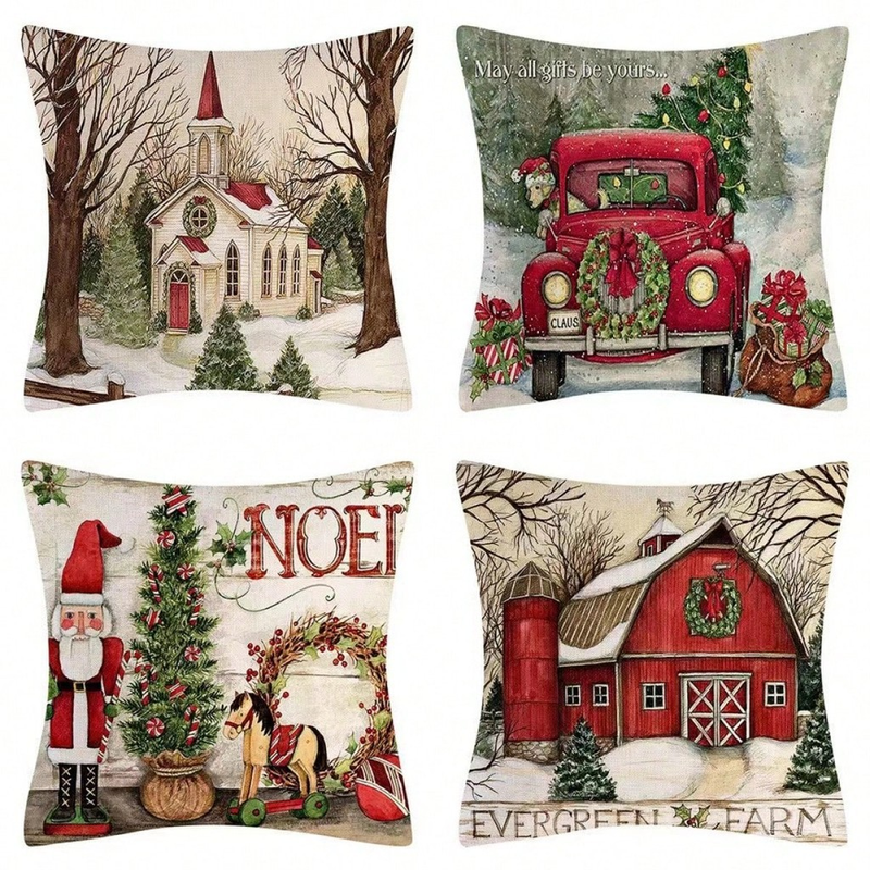 Kit 4 Capas Para Almofada Modelo Natal Aveludado Decorativo Natal