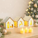 Trio de Casinhas de Natal em MDF com Luz LED: Cenário de Vila Natalina Nórdica Branca (Decoração Iluminada e Aconchegante)