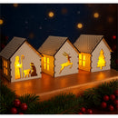 Trio de Casinhas de Natal em MDF com Luz LED: Cenário de Vila Natalina Nórdica Branca (Decoração Iluminada e Aconchegante)