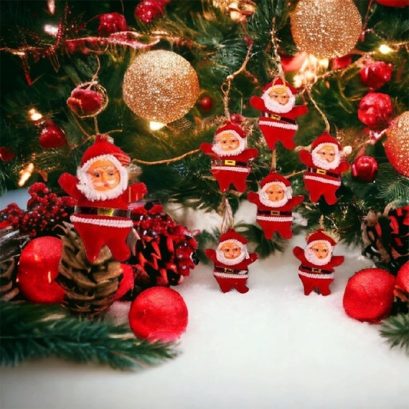 Kit Luxo 6 Pendentes Papai Noel em Veludo Vermelho 6.5cm: Enfeites de Árvore que Trazem a Magia e a Textura Real do Natal